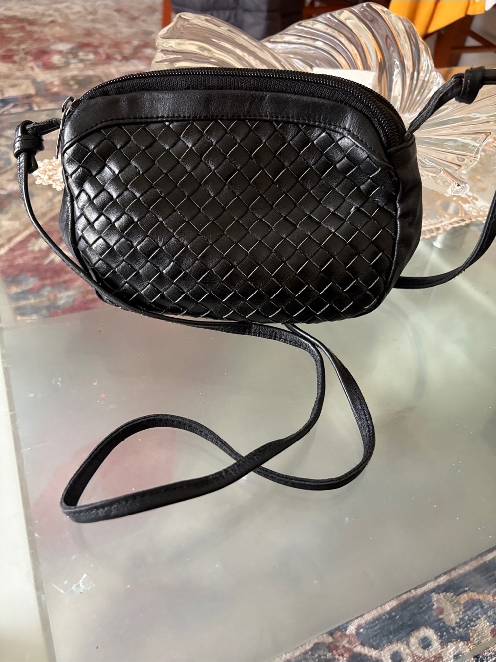 Woven leather mini bag